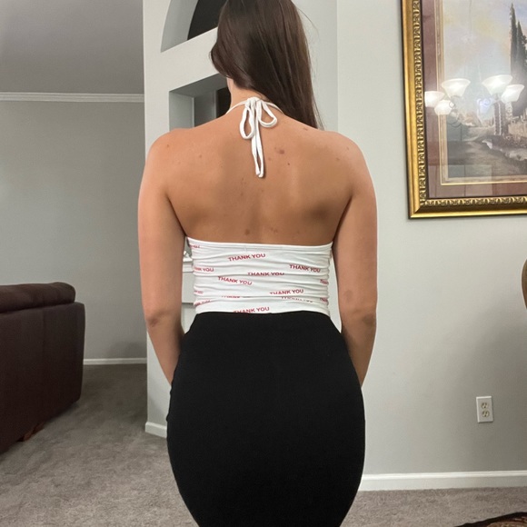 Thank You Graphic Crop Top with Neck Tie - Picture 3 of 3